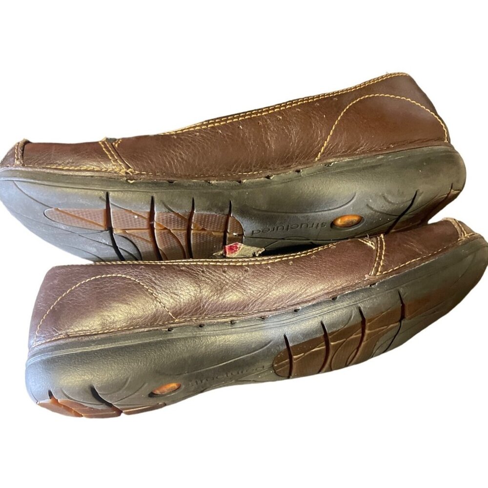 Clarks Structured Brown Soft Leather Round Toe Slip On Comfort Flats Shoes Sz7.5 - Picture 3 of 6